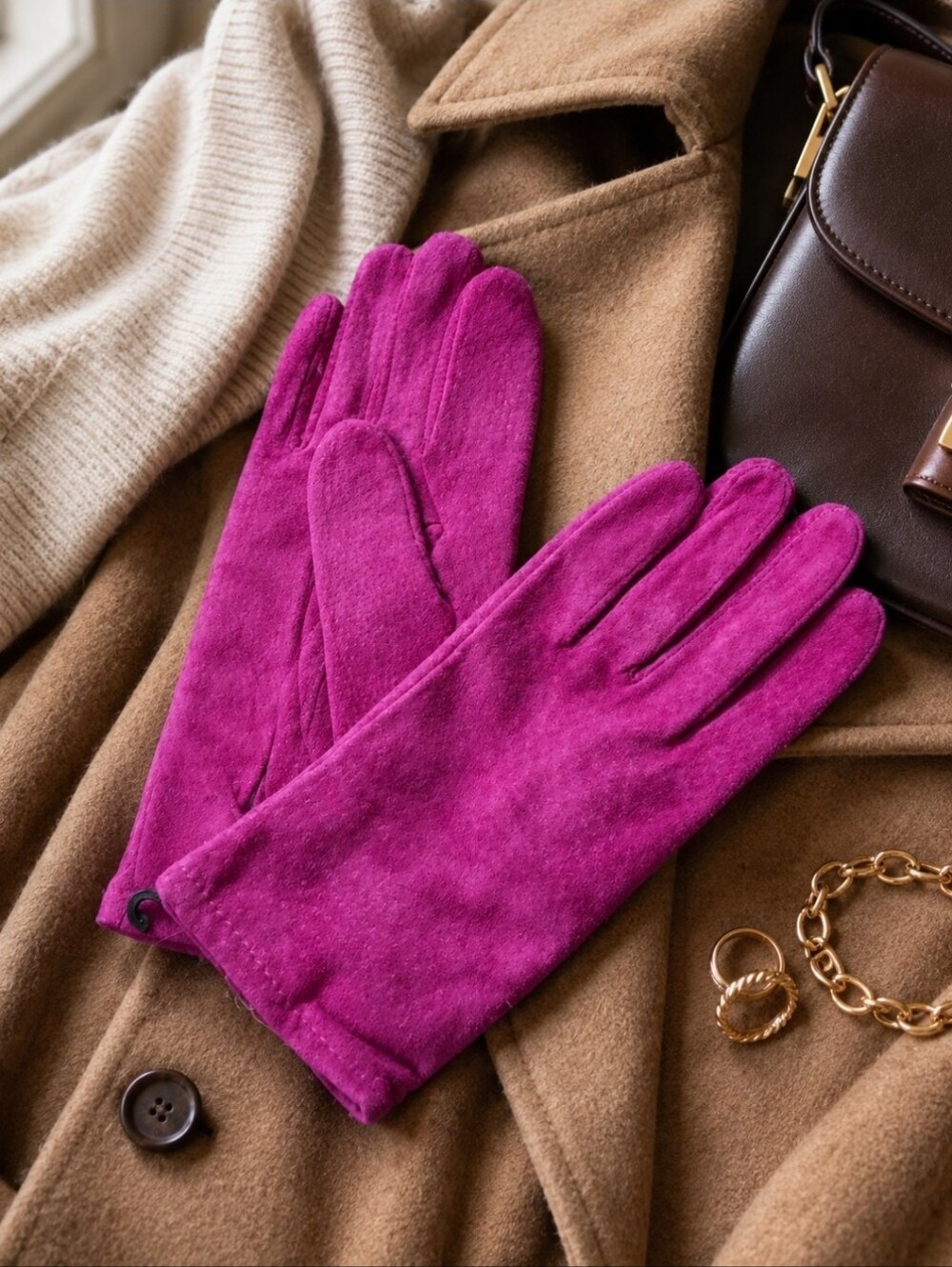 Vintage Grandoe Gantos Suede Gloves L Orchid Magenta Purple NWT